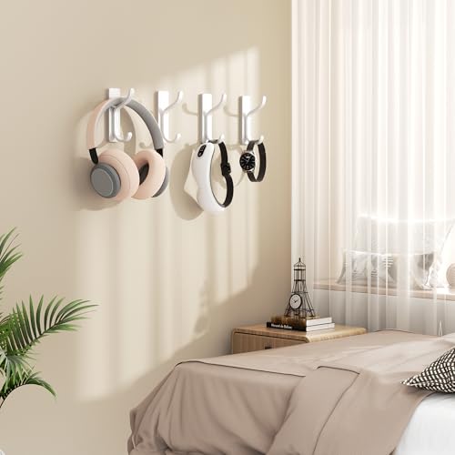 pickpiff Adhesive Wall Coat Hooks Heavy Duty StickOn Door Hanger Metal Hook for Hanging TowelPurse Robe Backpack Jacket Clothes for BathroomDorm Closet Kitchen White 4 Pack - Image 3