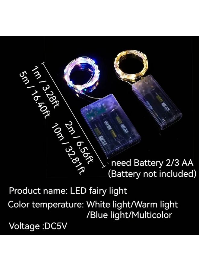أضواء خرافية LED بيضاء دافئة تعمل بالبطارية مع لمسات حمراء، بطول 1 متر، لون أبيض. - Image 3