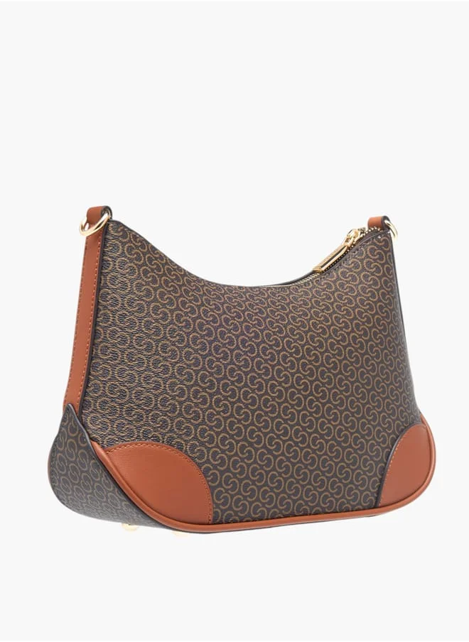 سيليست Women All-Over Monogram Print Shoulder Bag with Detachable Strap and Zip Closure