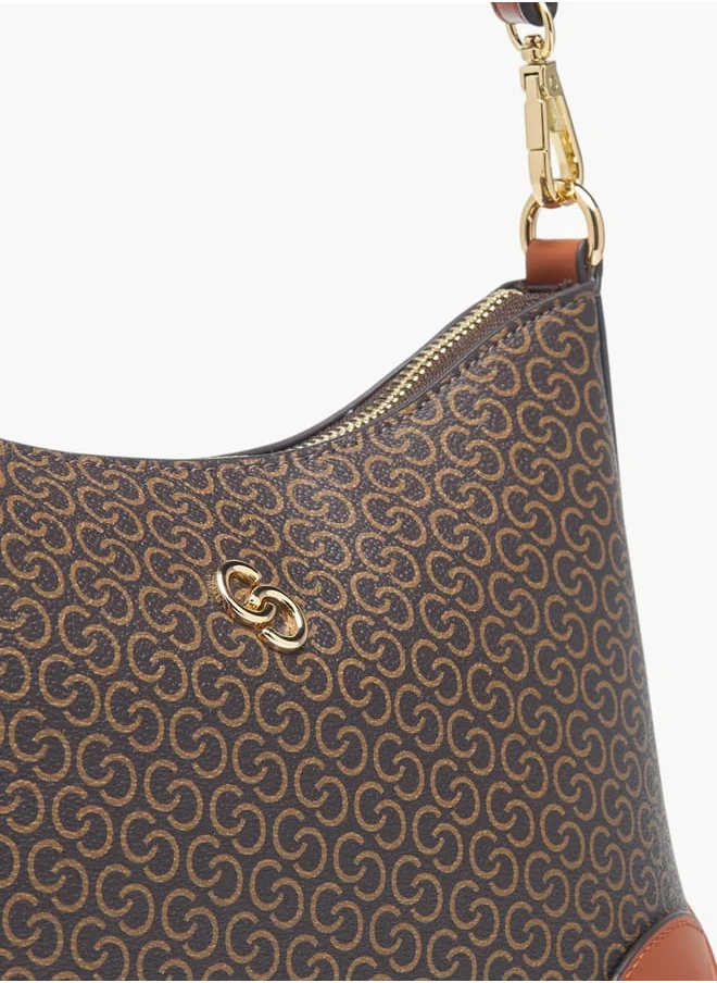 سيليست Women All-Over Monogram Print Shoulder Bag with Detachable Strap and Zip Closure