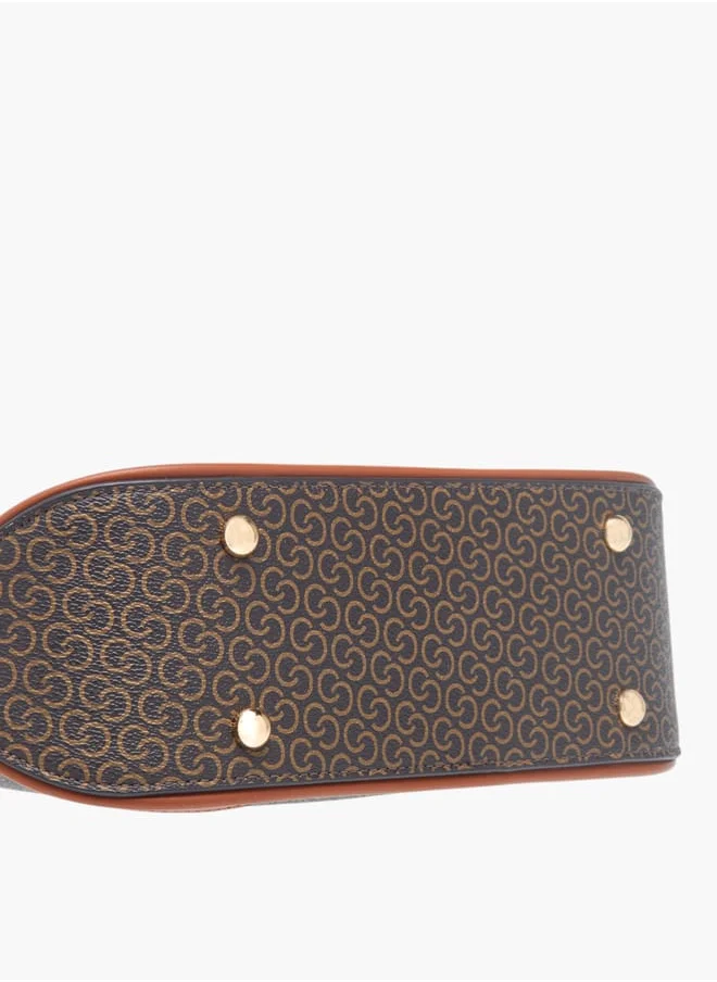سيليست Women All-Over Monogram Print Shoulder Bag with Detachable Strap and Zip Closure