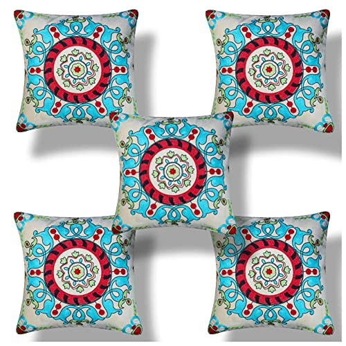 Vendola Handmade Embroidery Luxury Velvet Cushion Pillow Covers, Multicolor, Set of 5 (16X16 Inches) - Image 1