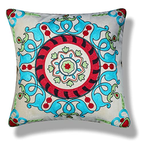 Vendola Handmade Embroidery Luxury Velvet Cushion Pillow Covers, Multicolor, Set of 5 (16X16 Inches) - Image 2