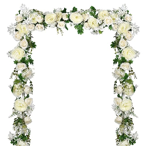 DearHouse 2Pack Artificial Peony Flower Garland - Silk Peony Garland with White Flowers for Wedding Party Table Decoration,6ft/Strand - Image 1