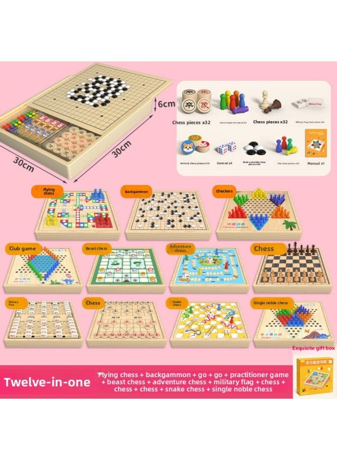 Loquat Flying Chess Checkers Gobo Chess Colosseum Chess Army Flag Multi-functional One Chessboard Class Daquan Children's Toys-Color:【multifunctional Wooden Chess】 Getting Started Instructions + Extra Ches - Image 1