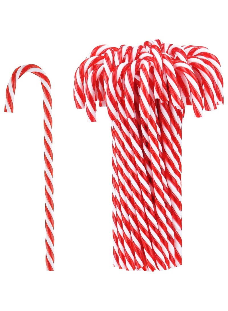 زينة شجرة عيد الميلاد المصنوعة من البلاستيك على شكل عصا حلوى عيد الميلاد لتزيين حفلات العطلات (أحمر وأبيض، 12 قطعة) - Image 1