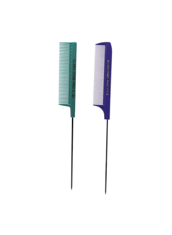 Allegro Combs - Llegro Combs Xl Pintail Rat Tail Combs Parting Combs Metal Tail Foiling Combs Pin Combs 2 Pc. (Purple & Mint) - Image 1