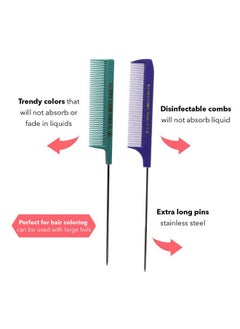 Allegro Combs Llegro Combs Xl Pintail Rat Tail Combs Parting Combs Metal Tail Foiling Combs Pin Combs 2 Pc. (Purple & Mint)  - Image 3