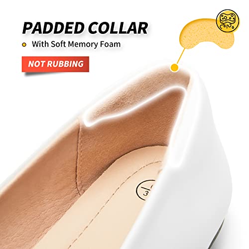 BABUDOG Women's Black Flats Shoes,White Dress Shoes for Women,Crimping Faux Suede Ballet Flats Comfortable(White.US8.5) - Image 5