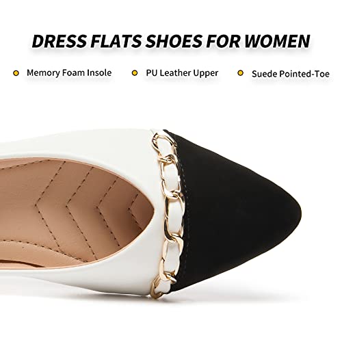 BABUDOG Women's Black Flats Shoes,White Dress Shoes for Women,Crimping Faux Suede Ballet Flats Comfortable(White.US8.5) - Image 4