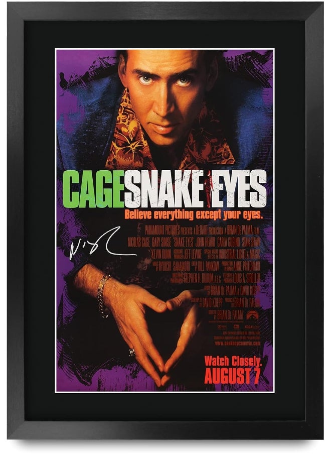 HWC Trading HWC Trading Snake Eyes Movie Poster Nicholas Cage Signed 16 x 12 inch Framed Gift Printed Autograph Film Print Photo Picture Display - 16" x 12" Framed  - Image 1