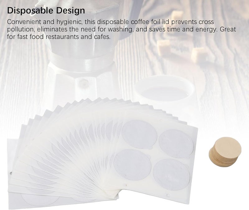 25PCS Aluminum Foils Lids for Coffee Capsules, Espresso Lids Foil Seals with 100PCS Round Filter Paper, Coffee Pod Stickers for Fast Food Restaurants - Image 5