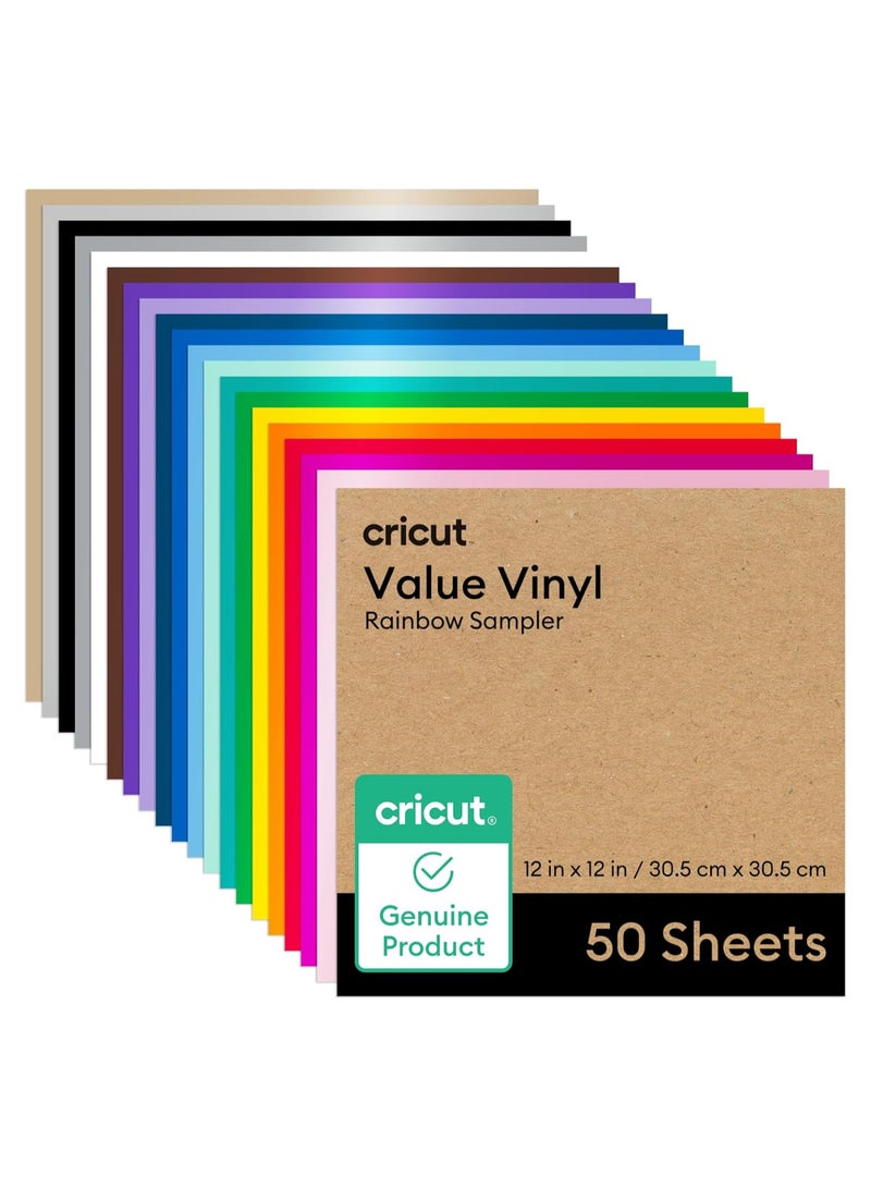 Cricut Value Permanent Vinyl - 50ft Rainbow Sampler, 12in x 12in Sheets (50 Count) - Image 1