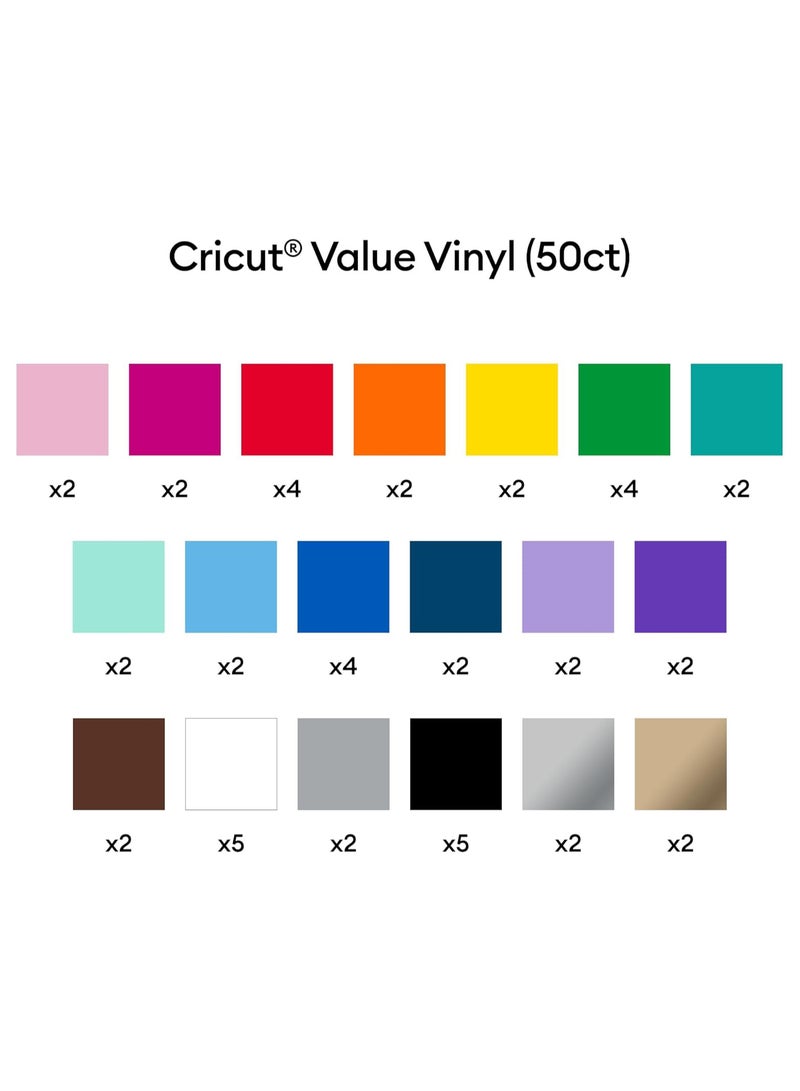 Cricut Value Permanent Vinyl - 50ft Rainbow Sampler, 12in x 12in Sheets (50 Count) - Image 2