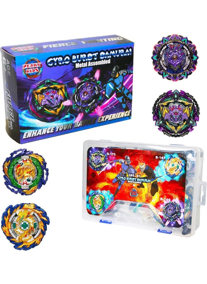 GYRO BURST SAMURAI Gyro burst samurai metal assembled set of 4 spinning top with launcher 2-way, bey battling top for boys with box, gyro spinner burst combat fighting toy, kids battle toys for competition - blue  - Image 1