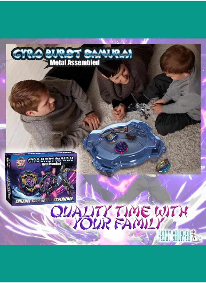 GYRO BURST SAMURAI Gyro burst samurai metal assembled set of 4 spinning top with launcher 2-way, bey battling top for boys with box, gyro spinner burst combat fighting toy, kids battle toys for competition - blue  - Image 5