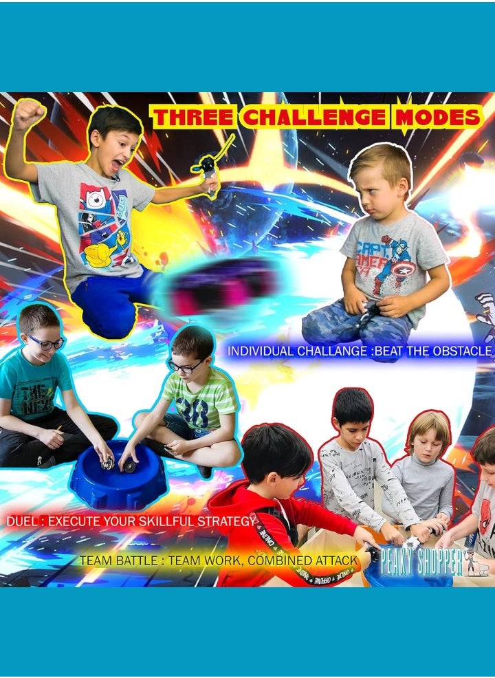 GYRO BURST SAMURAI Gyro burst samurai metal assembled set of 4 spinning top with launcher 2-way, bey battling top for boys with box, gyro spinner burst combat fighting toy, kids battle toys for competition - blue  - Image 2