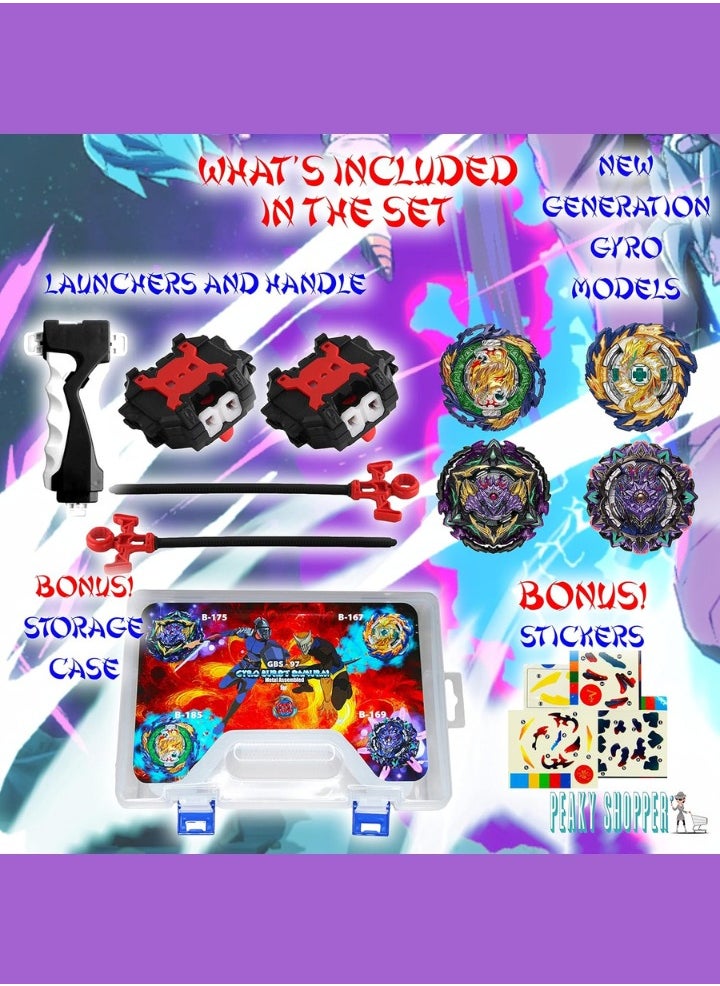 GYRO BURST SAMURAI Gyro burst samurai metal assembled set of 4 spinning top with launcher 2-way, bey battling top for boys with box, gyro spinner burst combat fighting toy, kids battle toys for competition - blue  - Image 3