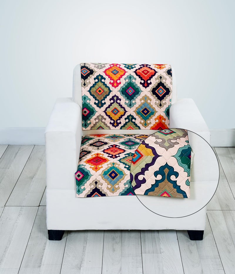 FABANE Velvet Printed Sofa Seat Cover For Single Seater With Heavy Antiskid Backing & Easily Machine Washable Sofa Seat Runner For Couch Or Home Living Area-(27 X24 Inches-2 Piece) Multicolor - Image 4