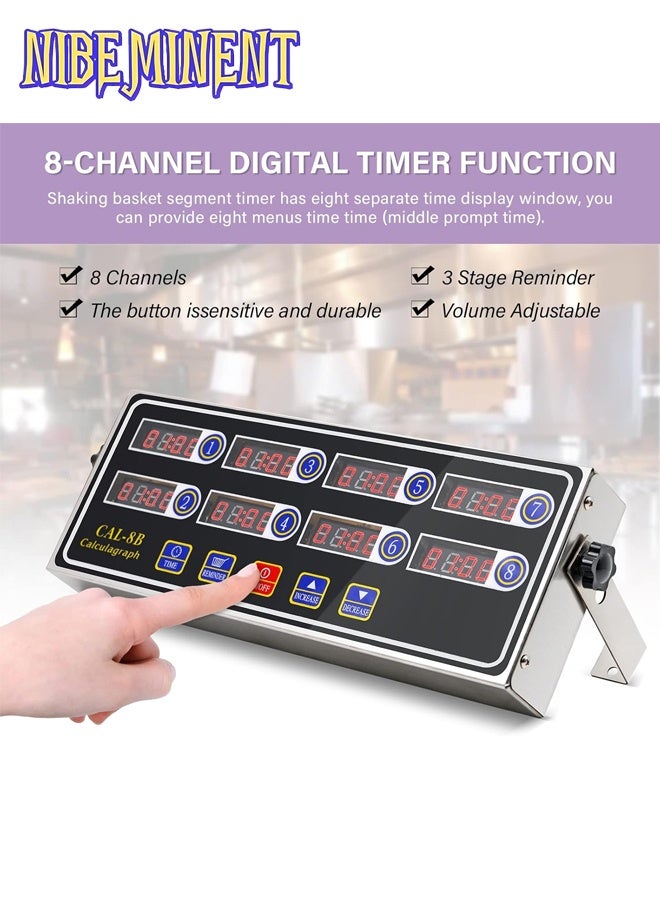 NIBEMINENT 8 Channel Digital Kitchen Timer, Portable Calculagraph, Commercial Kitchen Timers, Manual Big Large Timer, Professional Restaurant Timers, Multiple Independent Countdown Timers, Loud Alarm Cooking Reminder for Food Truck, Fryer, Bakery, Coffee, Room Dexoration Silver/Black - Image 4