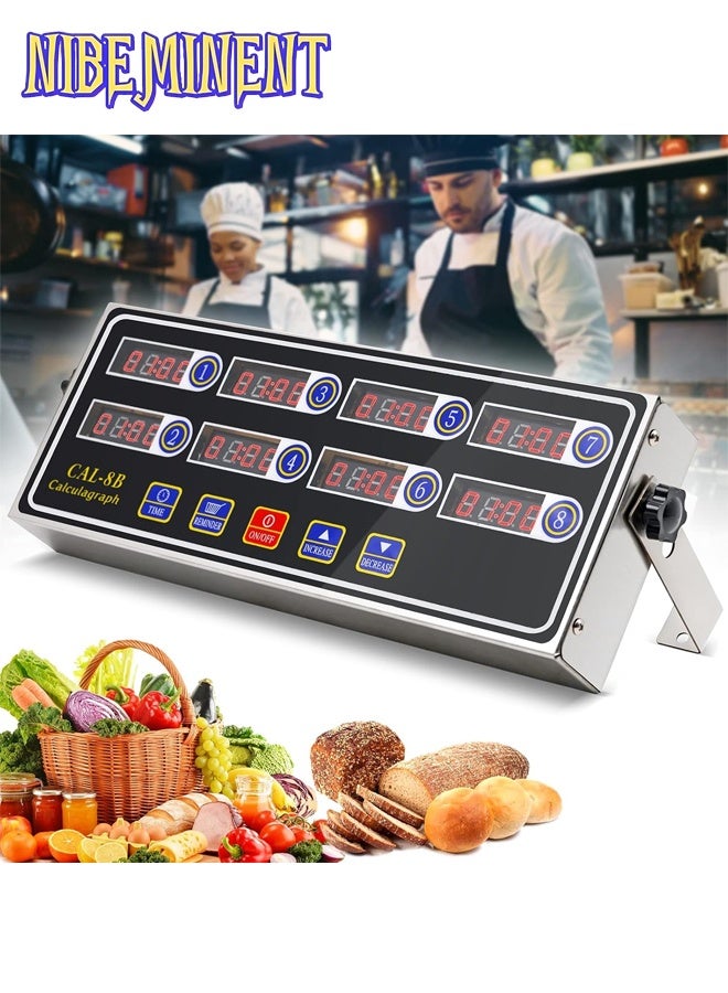 NIBEMINENT 8 Channel Digital Kitchen Timer, Portable Calculagraph, Commercial Kitchen Timers, Manual Big Large Timer, Professional Restaurant Timers, Multiple Independent Countdown Timers, Loud Alarm Cooking Reminder for Food Truck, Fryer, Bakery, Coffee, Room Dexoration Silver/Black - Image 2