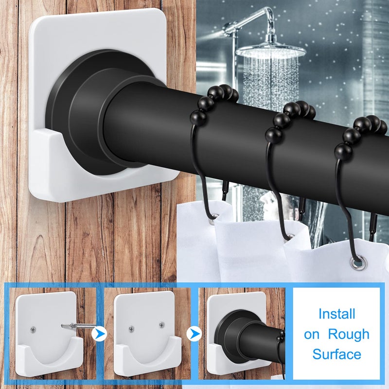 CRAZYBELLY 1 Pair Shower Curtain Rod Holder for Bathroom Self-Adhesive Tension Shower Curtain Rod Brackets No Drilling on Smooth Surface(White) - Image 5