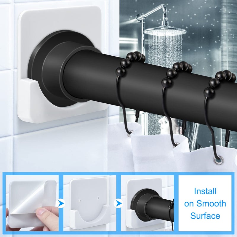 CRAZYBELLY 1 Pair Shower Curtain Rod Holder for Bathroom Self-Adhesive Tension Shower Curtain Rod Brackets No Drilling on Smooth Surface(White) - Image 4