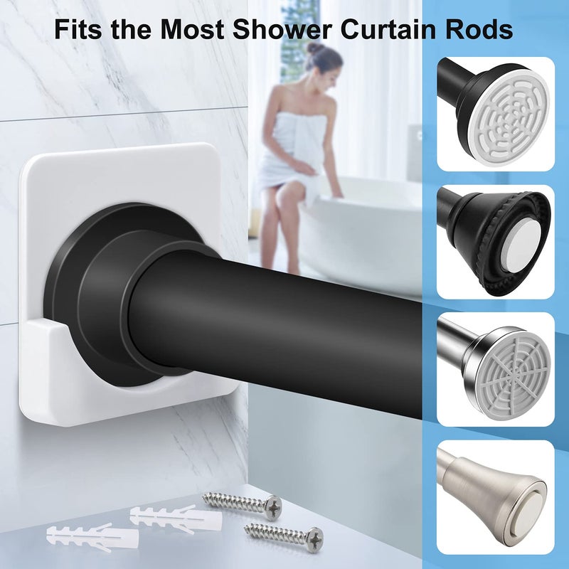 CRAZYBELLY 1 Pair Shower Curtain Rod Holder for Bathroom Self-Adhesive Tension Shower Curtain Rod Brackets No Drilling on Smooth Surface(White) - Image 2
