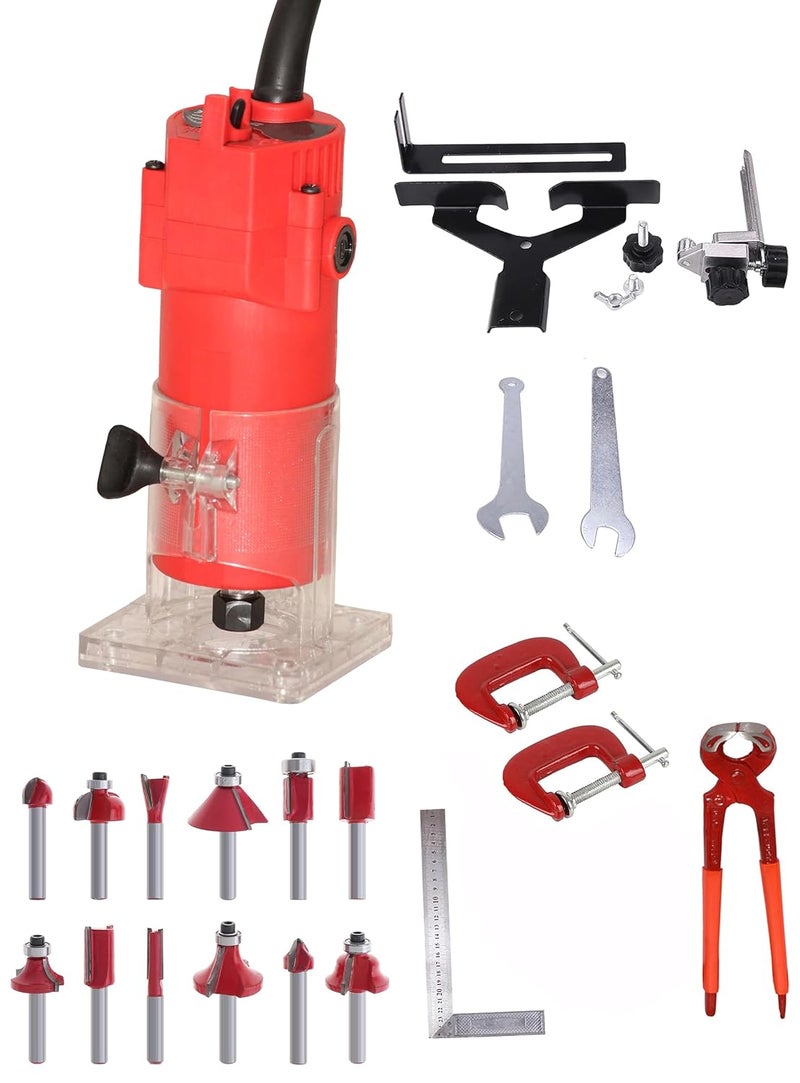 Digital Craft Digital Craft 30000 RPM Woodworking Electric Trimmer 1000W Wood Milling Engraving Slotting Machine Hand Carving Router Machine Electric Trimmer Machine12Pc Router Bits Set3 Utility Tools - Image 1