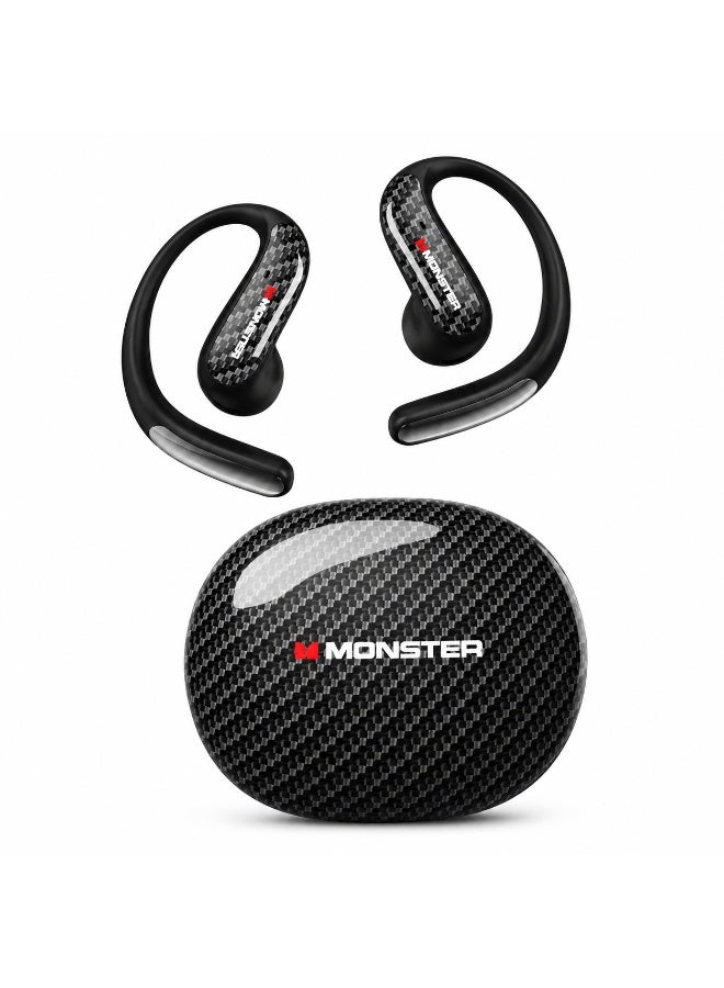 Monster MQ037 Open Ear Wireless Bluetooth 6.0 Earbuds, Bio-Diaphragm HiFi Earphones, Dual Mic, Breathable Ear Hook, Carbon Fiber, Long Battery Life - Image 1