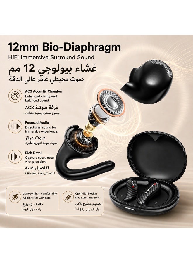Monster MQ037 Open Ear Wireless Bluetooth 6.0 Earbuds, Bio-Diaphragm HiFi Earphones, Dual Mic, Breathable Ear Hook, Carbon Fiber, Long Battery Life - Image 5