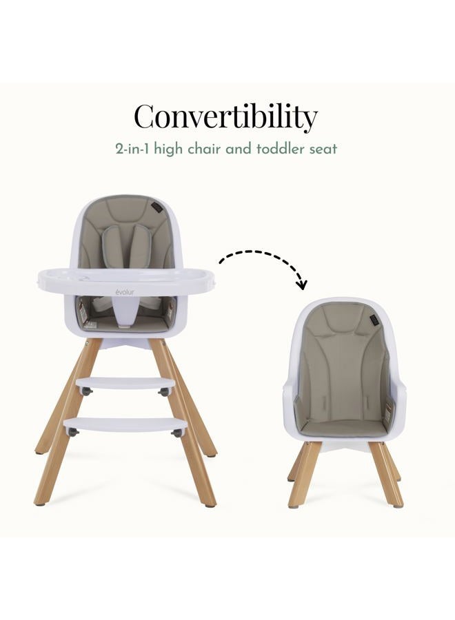 Evolur Zoodle 2-in-1 High Booster Feeding Modern Design Toddler Chair, Removable Cushion, Adjustable Tray, Baby, Infant, Light Grey, 18.5 lbs - Image 3