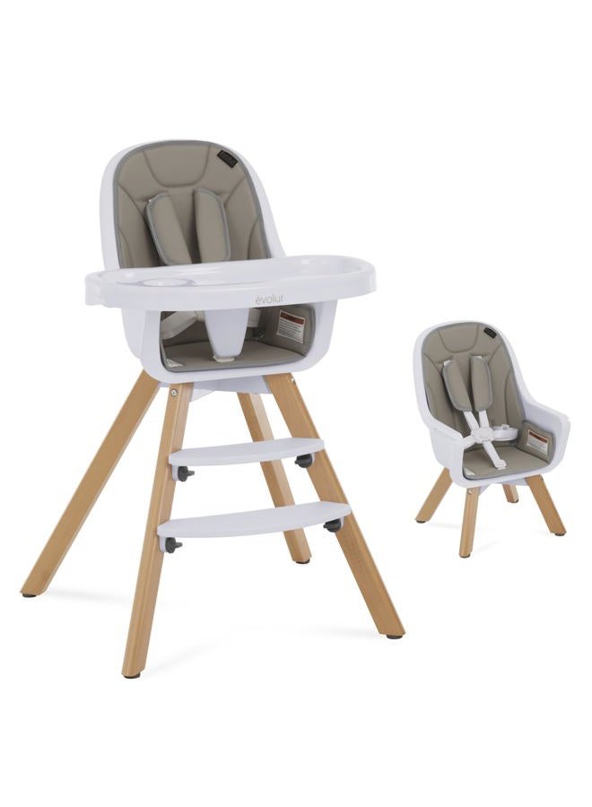Evolur Zoodle 2-in-1 High Booster Feeding Modern Design Toddler Chair, Removable Cushion, Adjustable Tray, Baby, Infant, Light Grey, 18.5 lbs - Image 1
