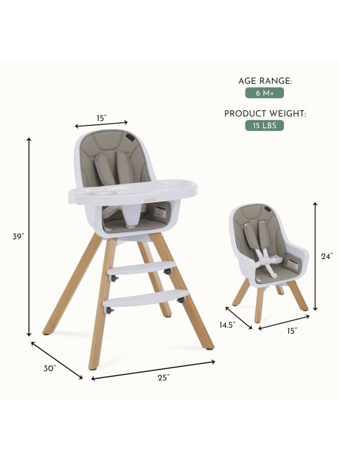 Evolur Zoodle 2-in-1 High Booster Feeding Modern Design Toddler Chair, Removable Cushion, Adjustable Tray, Baby, Infant, Light Grey, 18.5 lbs - Image 2