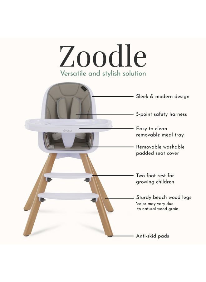 Evolur Zoodle 2-in-1 High Booster Feeding Modern Design Toddler Chair, Removable Cushion, Adjustable Tray, Baby, Infant, Light Grey, 18.5 lbs - Image 5