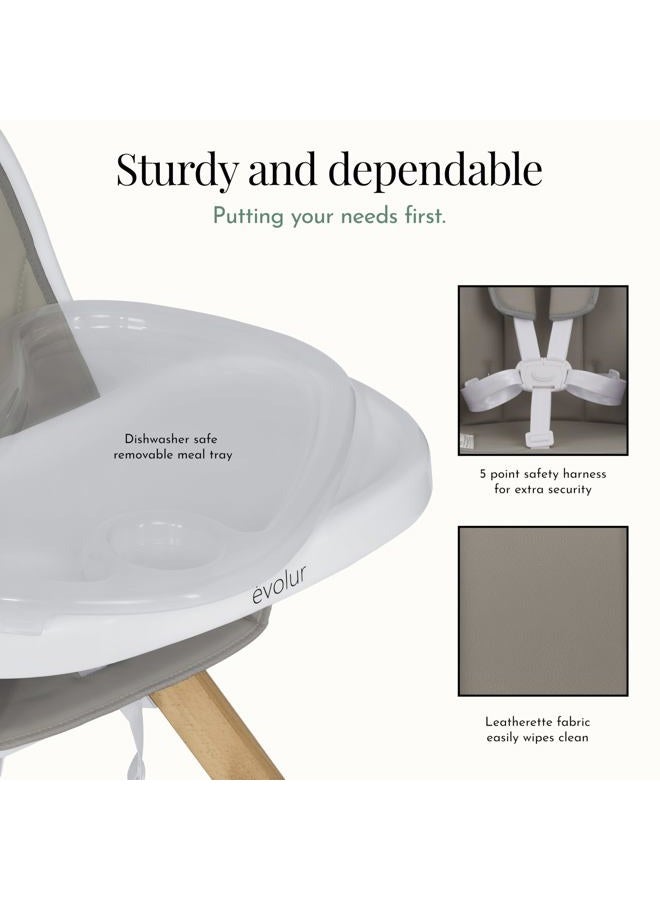 Evolur Zoodle 2-in-1 High Booster Feeding Modern Design Toddler Chair, Removable Cushion, Adjustable Tray, Baby, Infant, Light Grey, 18.5 lbs - Image 4