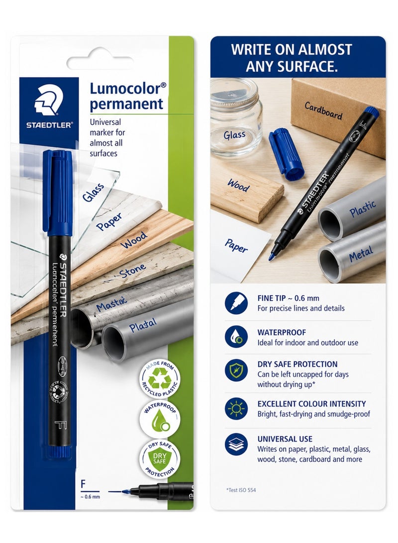 STAEDTLER 1-Piece Lumocolor Permanent Marker Pen – Fine Tip 0.6mm Blue - Image 1