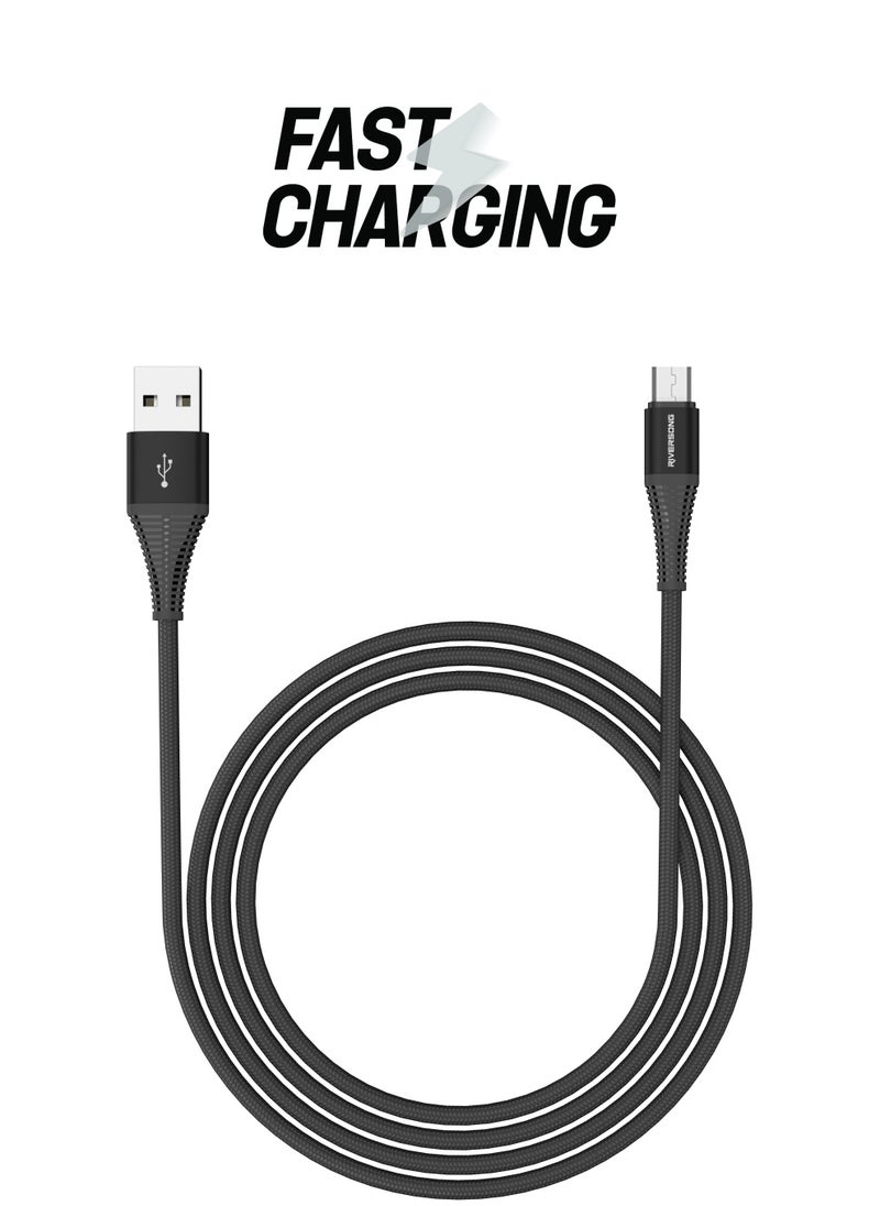 RIVERSONG RIVERSONG Alpha S Nylon Braided Fast Charging Micro USB Cable, Black  - Image 1