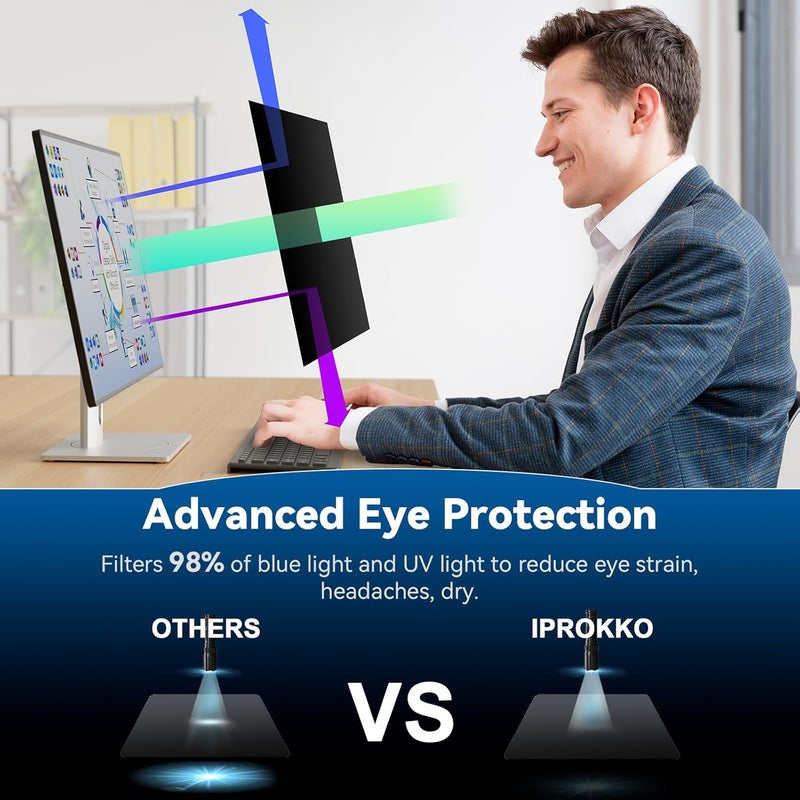 IPROKKO [2-Pack] Magnetic 23.8 Inch Computer Privacy Screen Protector for 16:9 Monitor, Removable 23.8in Private Filter for Anti Glare Block Blue Light, Screen Cover Shield Office Shade for Desktop TV Monitor - Image 4