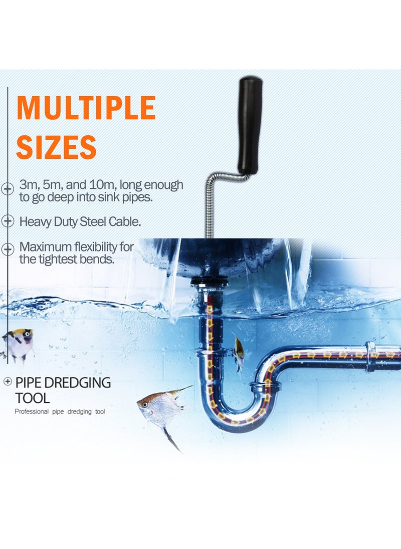 KSEIBI Drain Cleaner, 10Mx9.0MM Steel Drain Cleaner, Snake Drain Clog Remover Tool for Sewers, Kitchens,  Bathrooms, Sink Bath Tub, Clogged Drains and Dredge Pipe, Bendable Drain Cleaner.  - Image 4