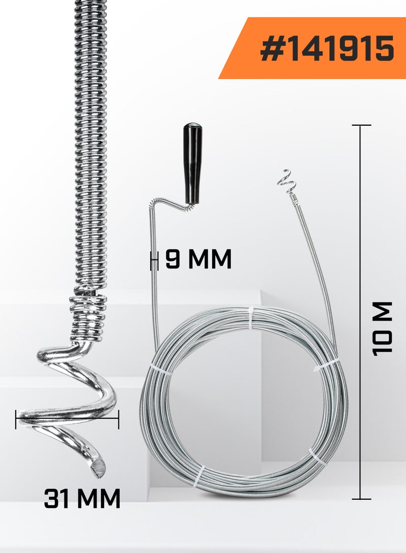 KSEIBI Drain Cleaner, 10Mx9.0MM Steel Drain Cleaner, Snake Drain Clog Remover Tool for Sewers, Kitchens,  Bathrooms, Sink Bath Tub, Clogged Drains and Dredge Pipe, Bendable Drain Cleaner. - Image 4