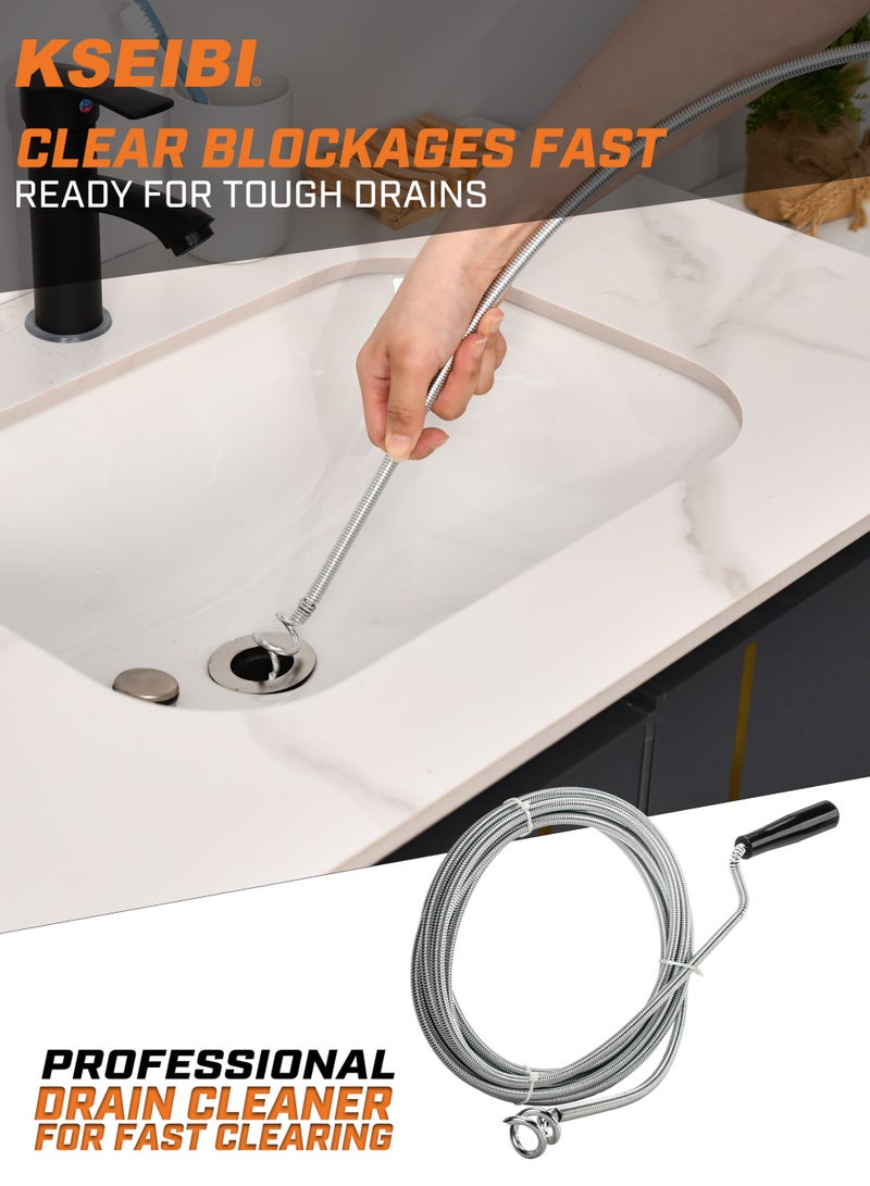 KSEIBI Drain Cleaner, 10Mx9.0MM Steel Drain Cleaner, Snake Drain Clog Remover Tool for Sewers, Kitchens,  Bathrooms, Sink Bath Tub, Clogged Drains and Dredge Pipe, Bendable Drain Cleaner. - Image 3