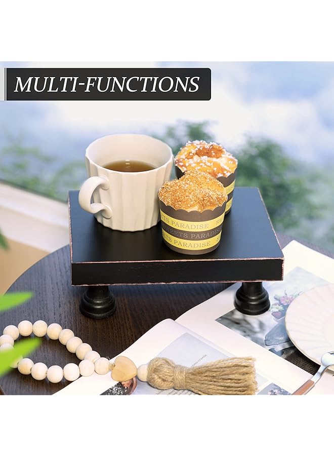 إيروريكس حامل قاعدة عصري للديكور في المطبخ، حامل خشبي مزخرف للعرض وصينية موزع الصابون الريفي وحامل الإسفنج، منظم سطح الطاولة والحوض باللون الأسود - Image 3