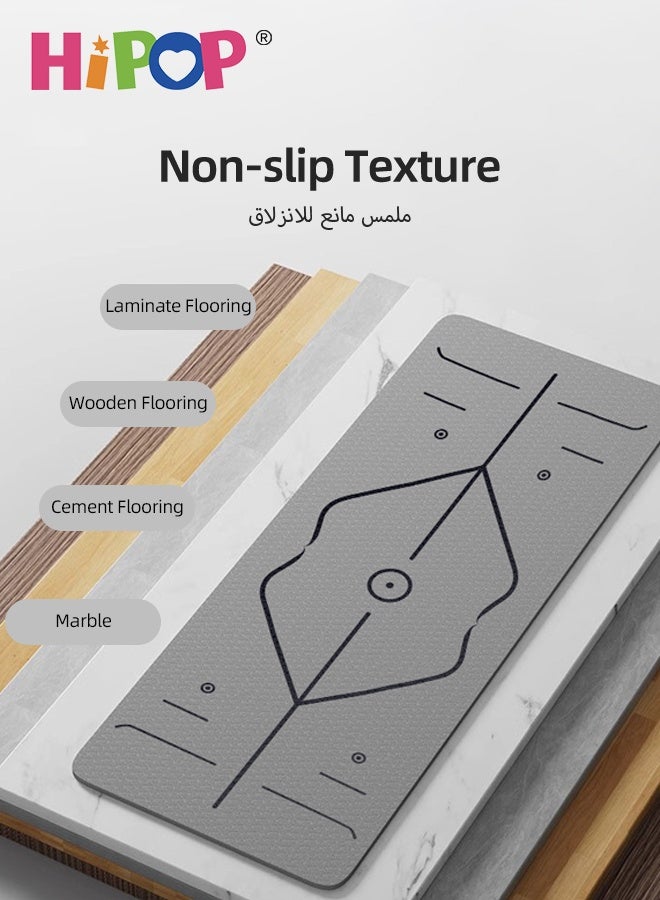 HIPOP Yoga Mat, Non-Slip Pilates Fitness Mats, Yoga mat with Alignment Marks, Exercise Mat with Carrying Bag and Strap, Anti-Tear Yoga Mats for Adults, Eco-Friendly TPE, 185x80x0.5cm - Image 4