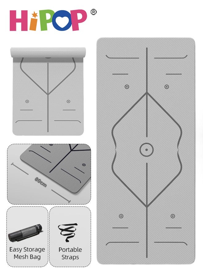 HIPOP Yoga Mat, Non-Slip Pilates Fitness Mats, Yoga mat with Alignment Marks, Exercise Mat with Carrying Bag and Strap, Anti-Tear Yoga Mats for Adults, Eco-Friendly TPE, 185x80x0.5cm - Image 1