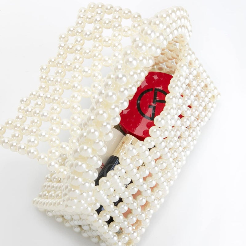 Abvokury YUSHINY Candy Color Acrylic Beaded Hollow Handbag Evening Clutch Triangle Bags for Wedding Party (Pearl) - Image 5