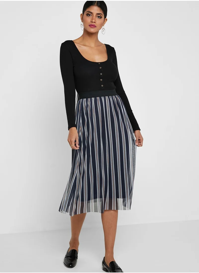 Reserved Striped Overlay Skirt