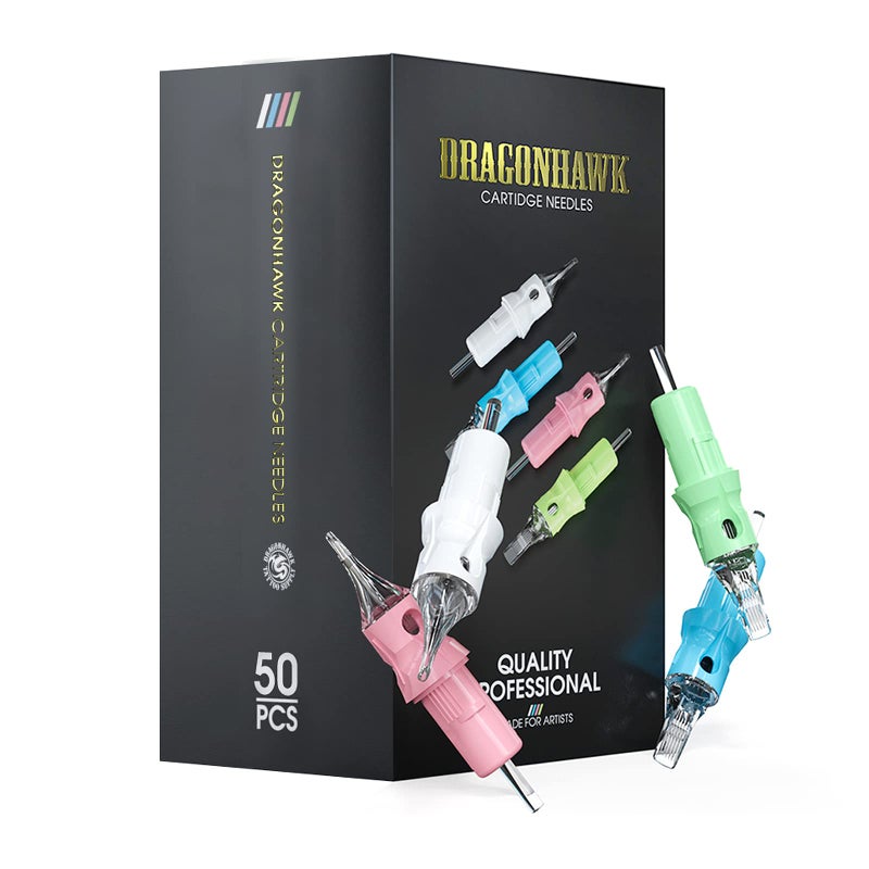 Dragonhawk Tattoo Cartridges Needles for Studio Artists, Disposable Standard Tattoo Needles Kit by Dragonhawklabs, 50Pcs Mixed Sizes 1003RL, 1005RL, 1007RL, 1009RL, 1011RL - Image 1