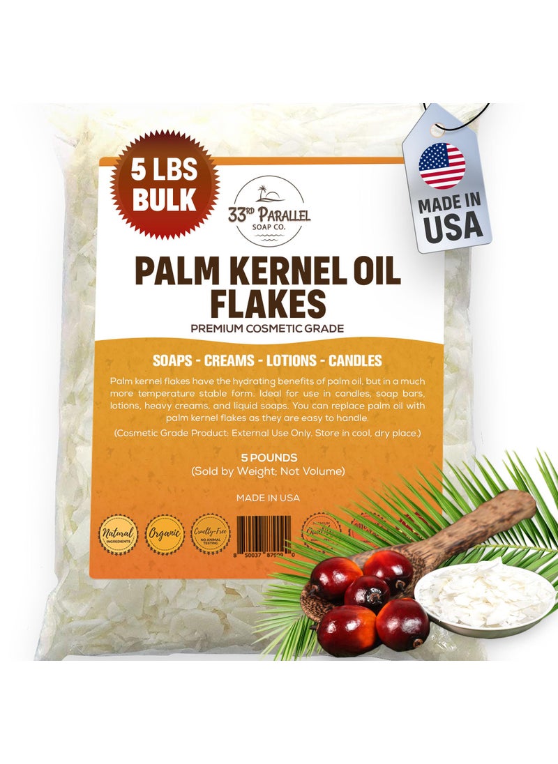 33RD PARALLEL SOAP CO. ORGANIC PALM KERNEL OIL FLAKES 5 lbs  80 oz NonGMO Premium Cosmetic Grade Palm Kernel Oil Flakes for Soap Making Creams Lotions  Candle Making  5 POUND 