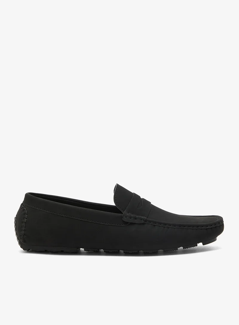 MENS BLACK FAUX SUEDE PLAIN LOAFER WITH BLACK SOLE